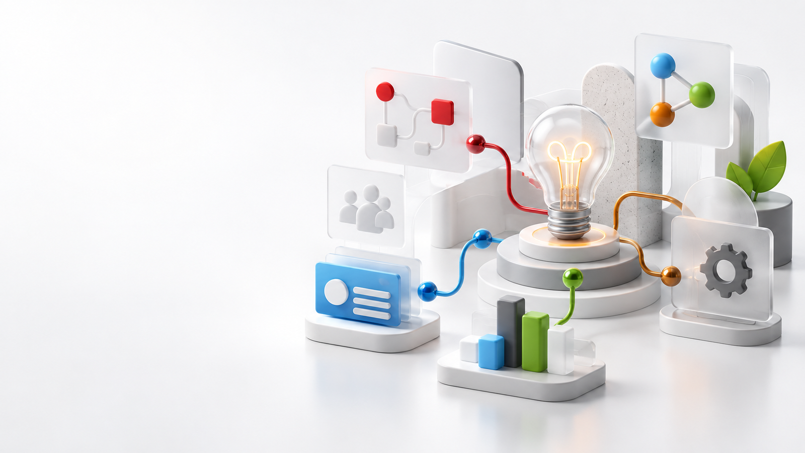 Illustrazione di un laboratorio digitale con moduli software collegati